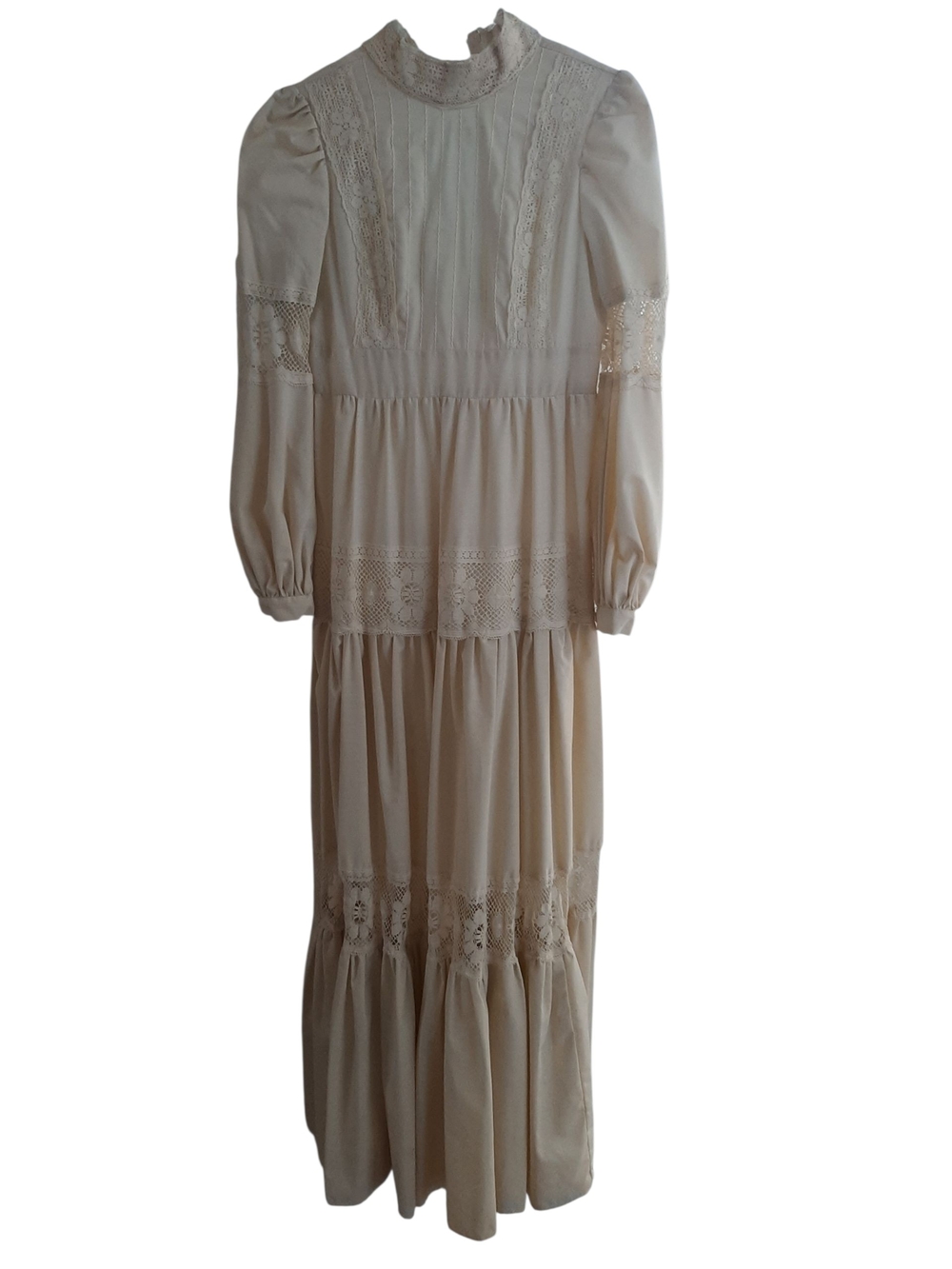 Gunne Sax Ivory Lace-Panel Tiered Maxi Dress